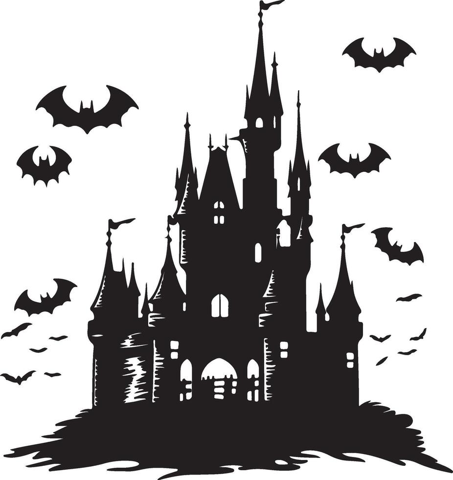 Halloween Castle Silhouette Illustration White Background vector