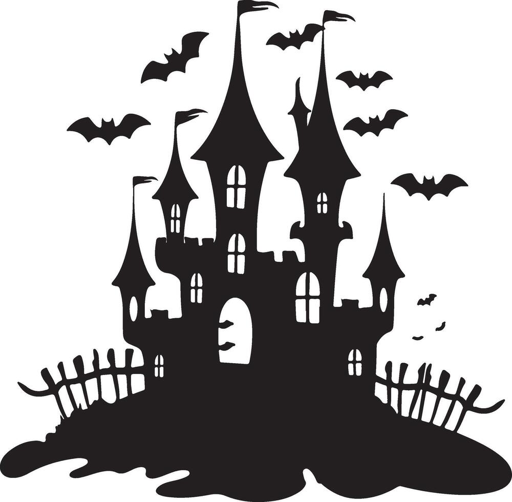 Halloween Castle Silhouette Illustration White Background vector
