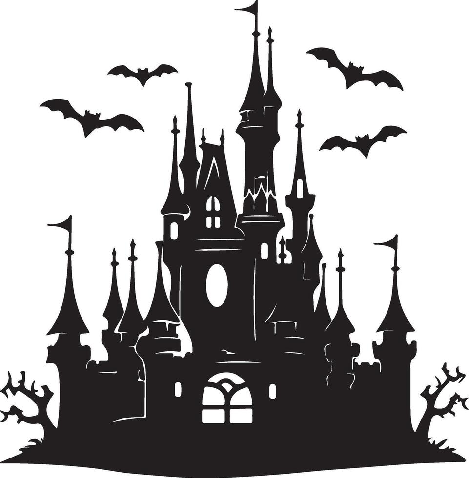 Halloween Castle Silhouette Illustration White Background vector