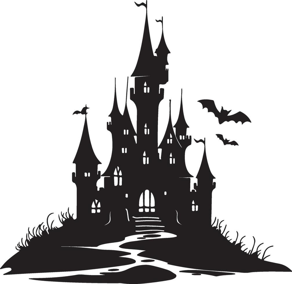 Halloween Castle Silhouette Illustration White Background vector
