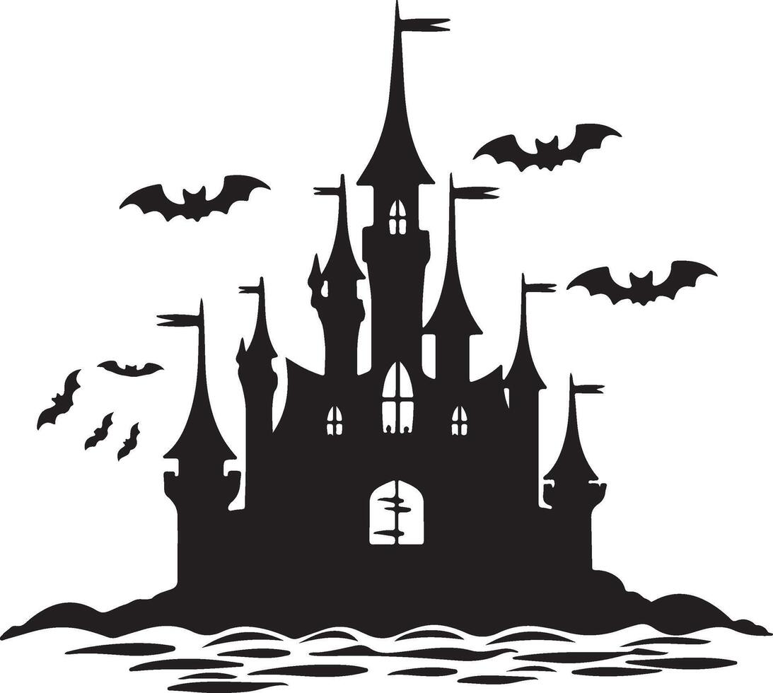 Halloween Castle Silhouette Illustration White Background vector