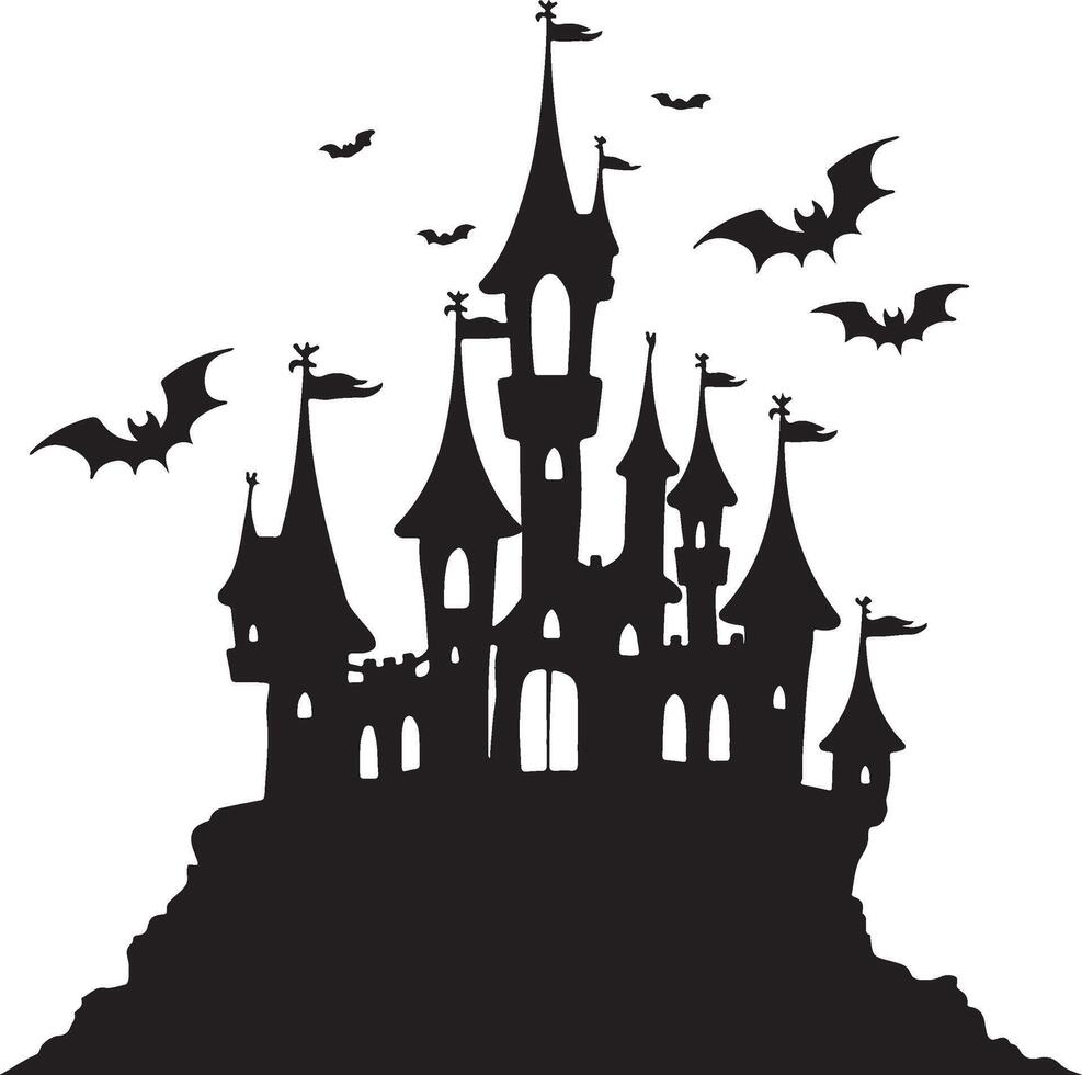Halloween Castle Silhouette Illustration White Background vector