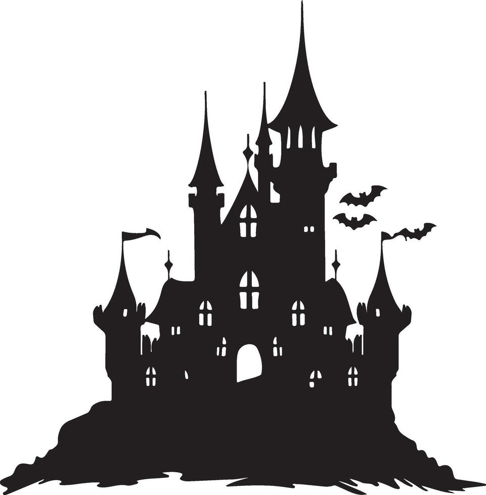 Halloween Castle Silhouette Illustration White Background vector