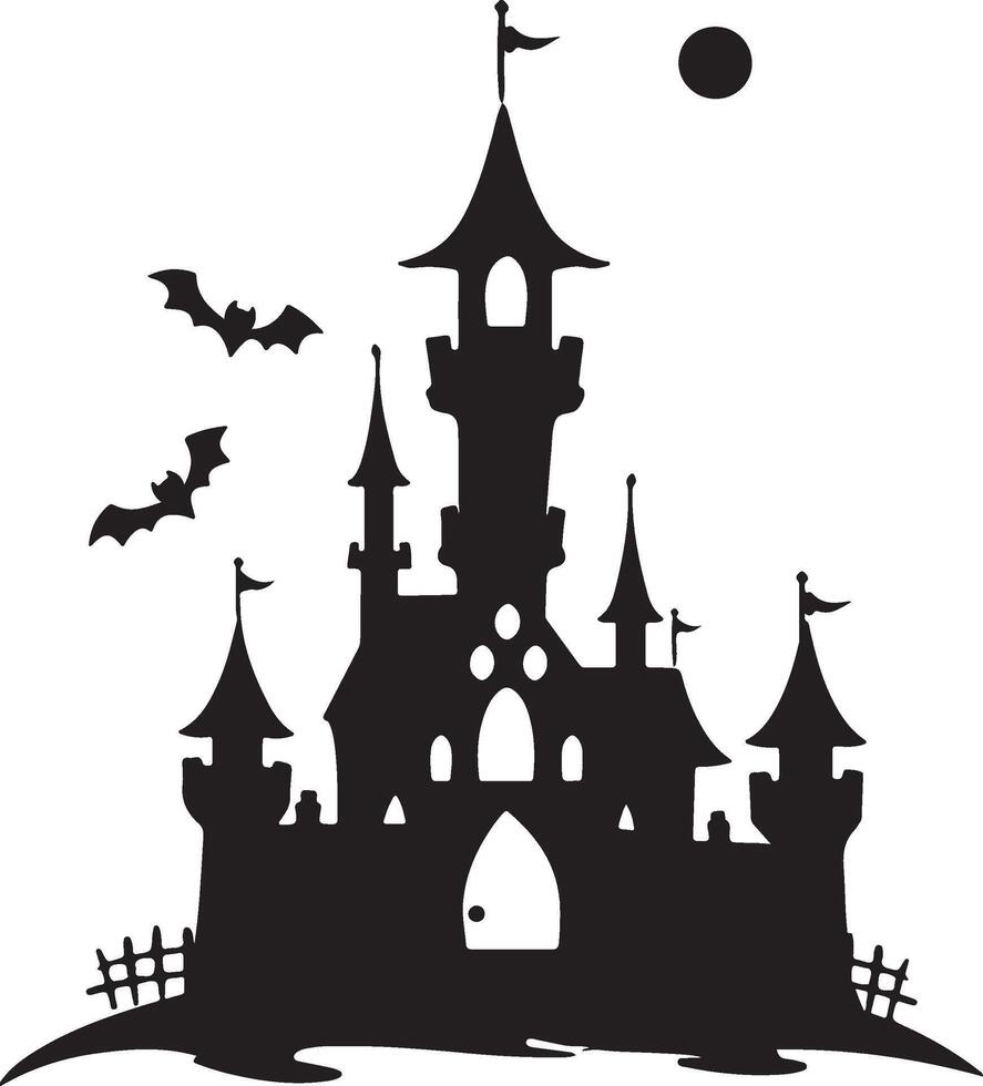Halloween Castle Silhouette Illustration White Background vector