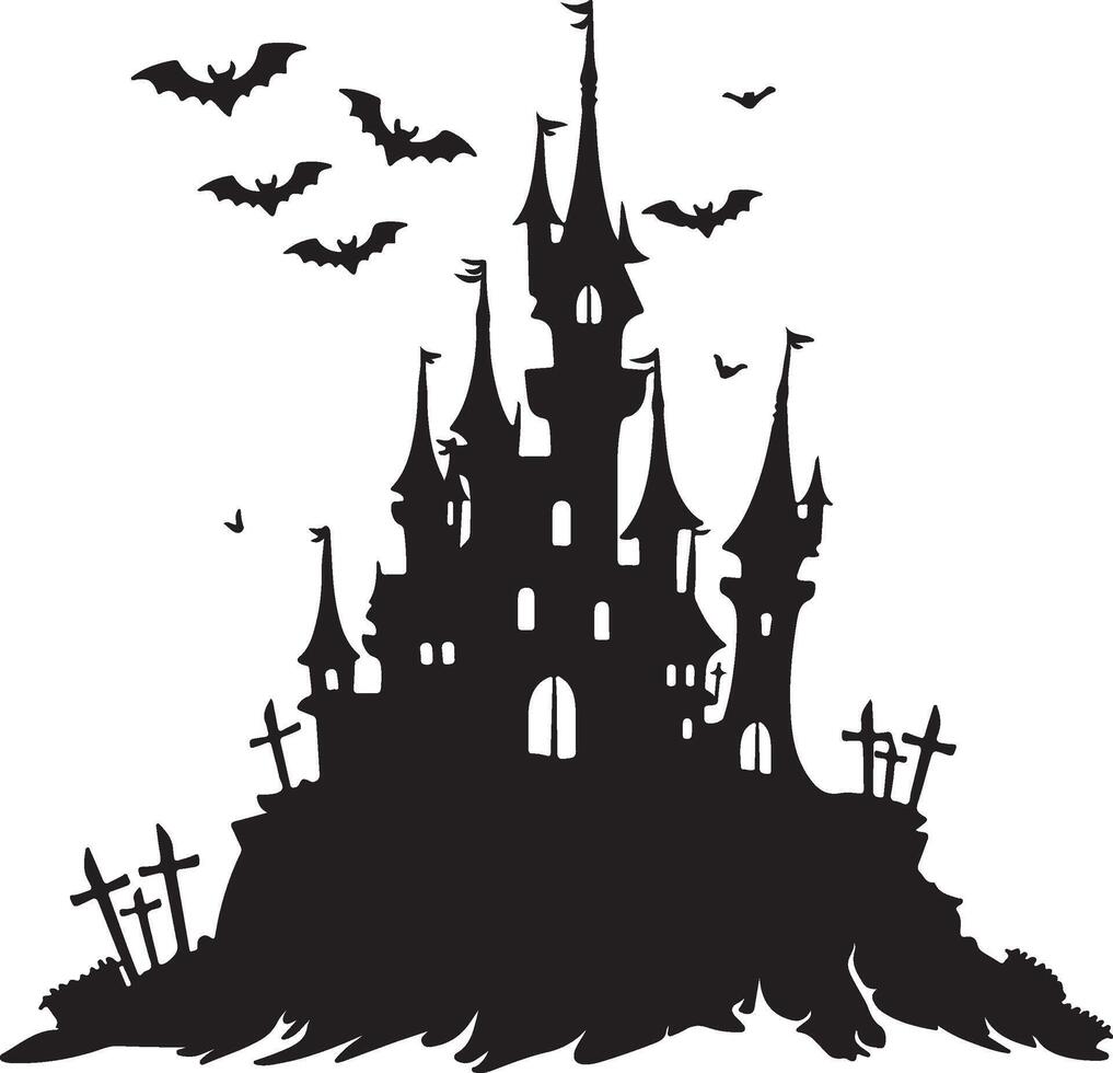 Halloween Castle Silhouette Illustration White Background vector