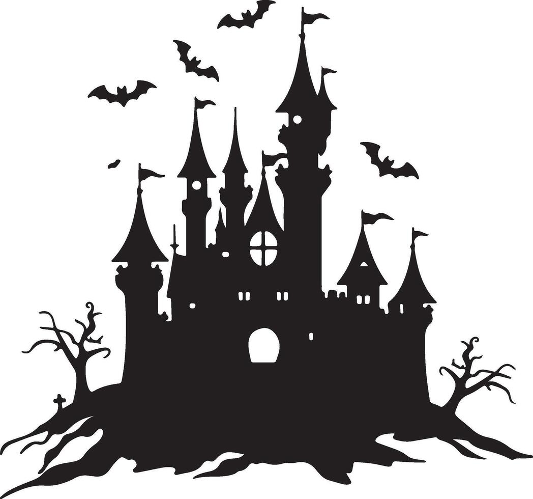 Halloween Castle Silhouette Illustration White Background vector