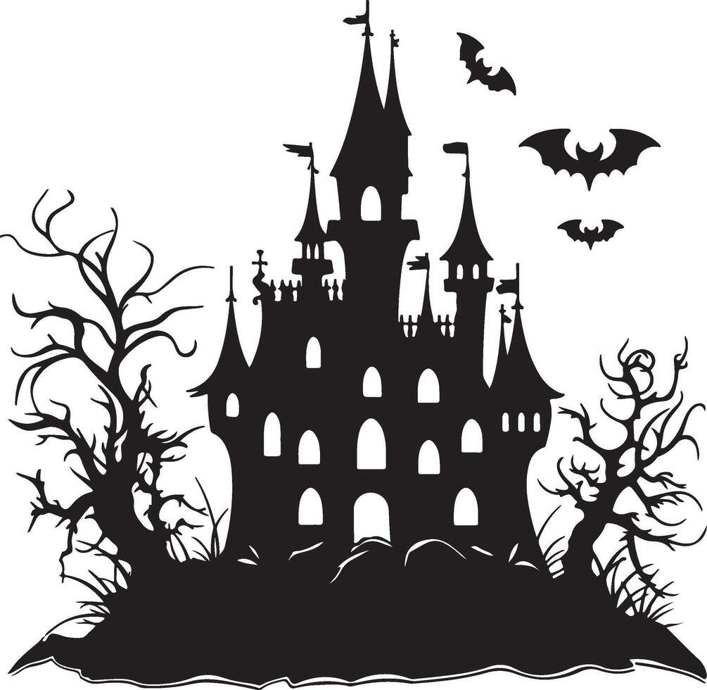 Halloween Castle Silhouette Illustration White Background vector
