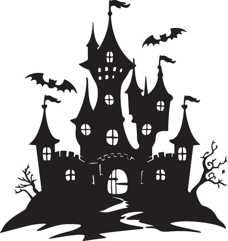 Halloween Castle Silhouette Illustration White Background vector