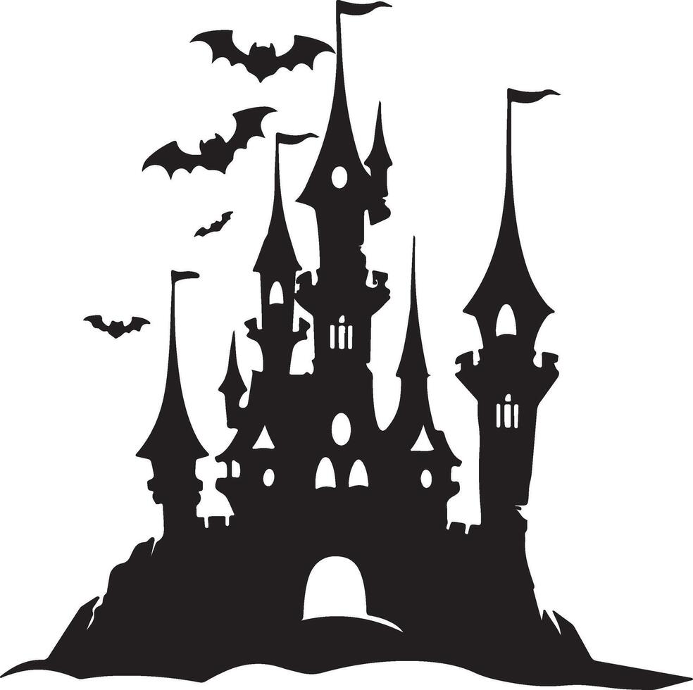 Halloween Castle Silhouette Illustration White Background vector