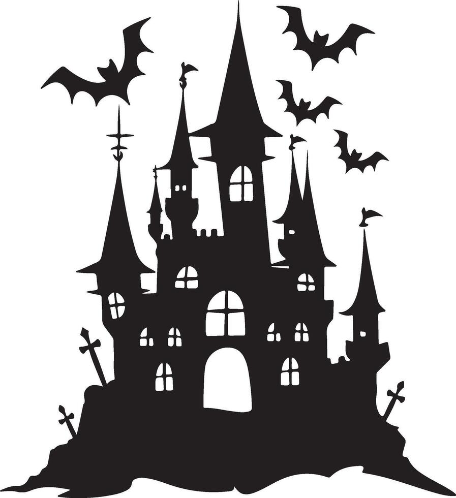Halloween Castle Silhouette Illustration White Background vector