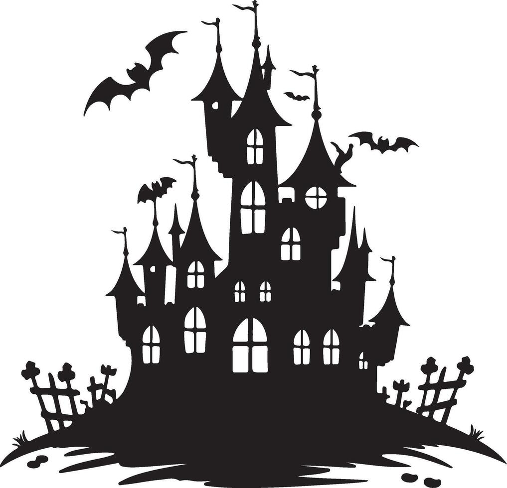 Halloween Castle Silhouette Illustration White Background vector