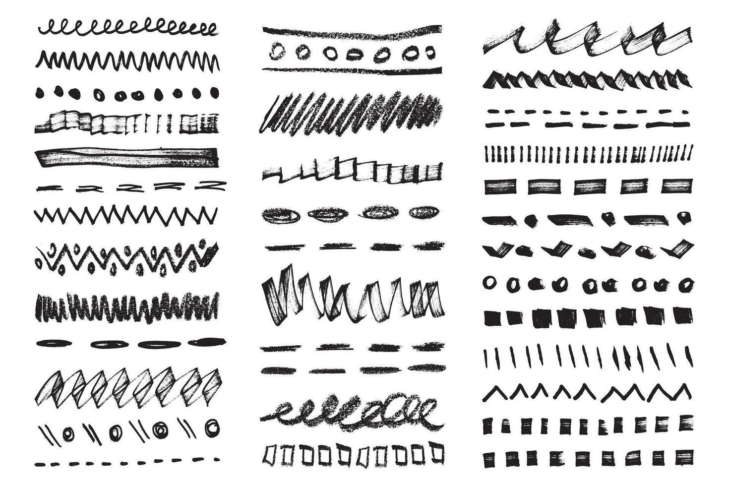Scribble dotted grunge lines and dividers. Marker and crayon dotted lines and dividers vector