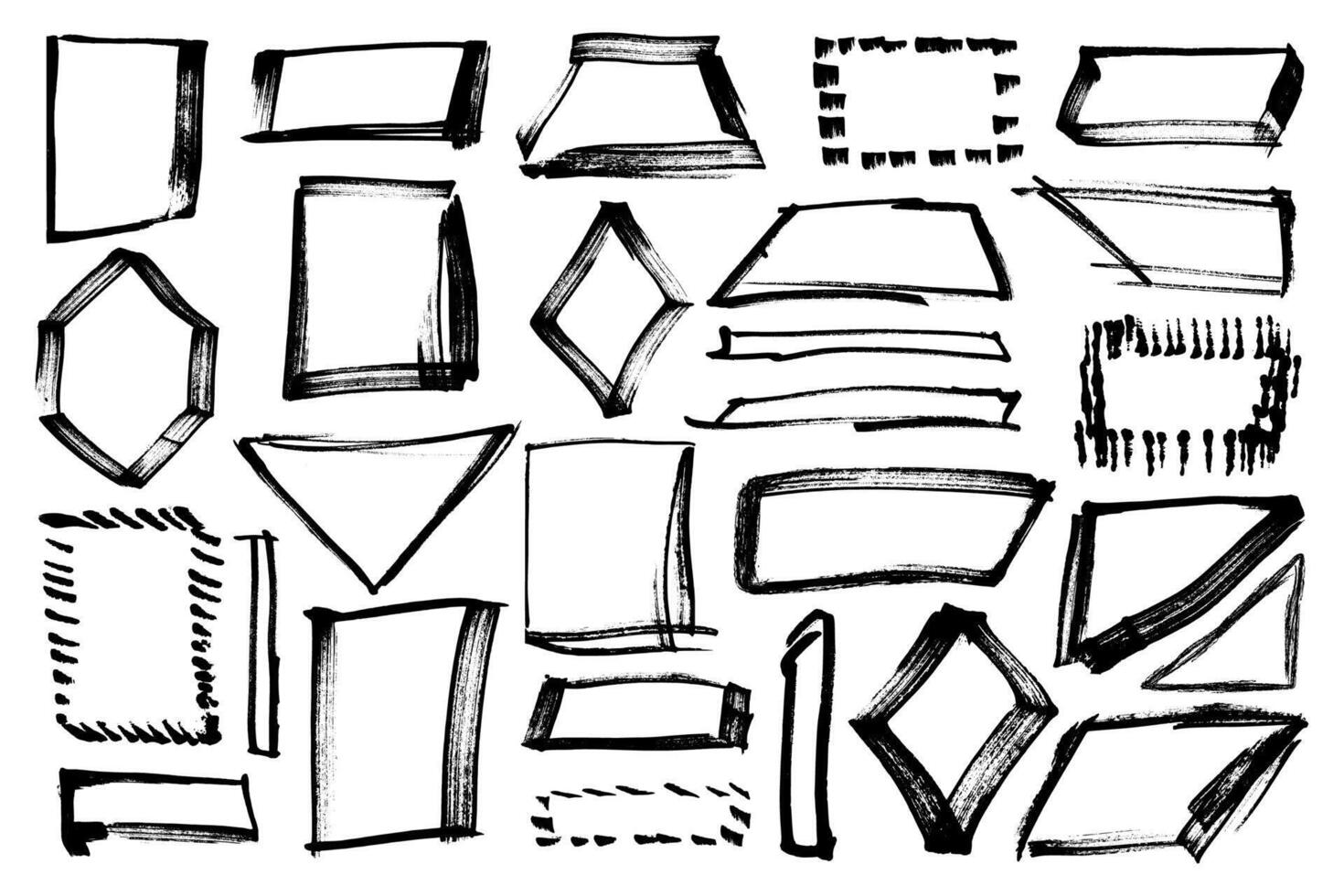 Permanent marker empty boxes for highlight. Grunge black marker square and rectangular frames set. vector