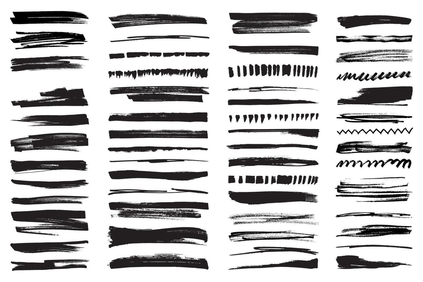 Permanent marker lines for underlining and highlight. Black marker stroke collection. vector