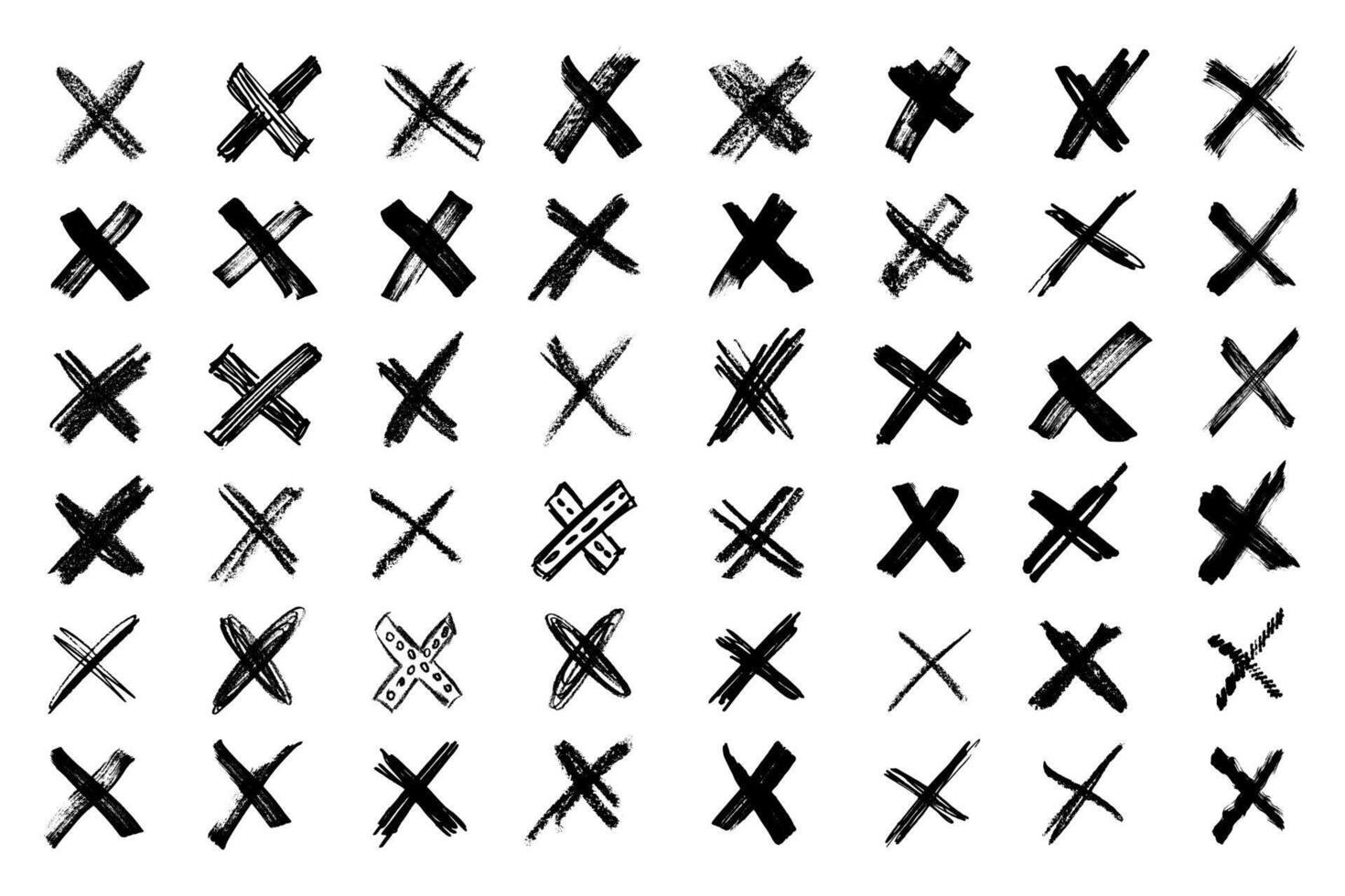 Grunge cross icons. scribble ink grunge cross icons drawn with markers and crayons, x marks set vector
