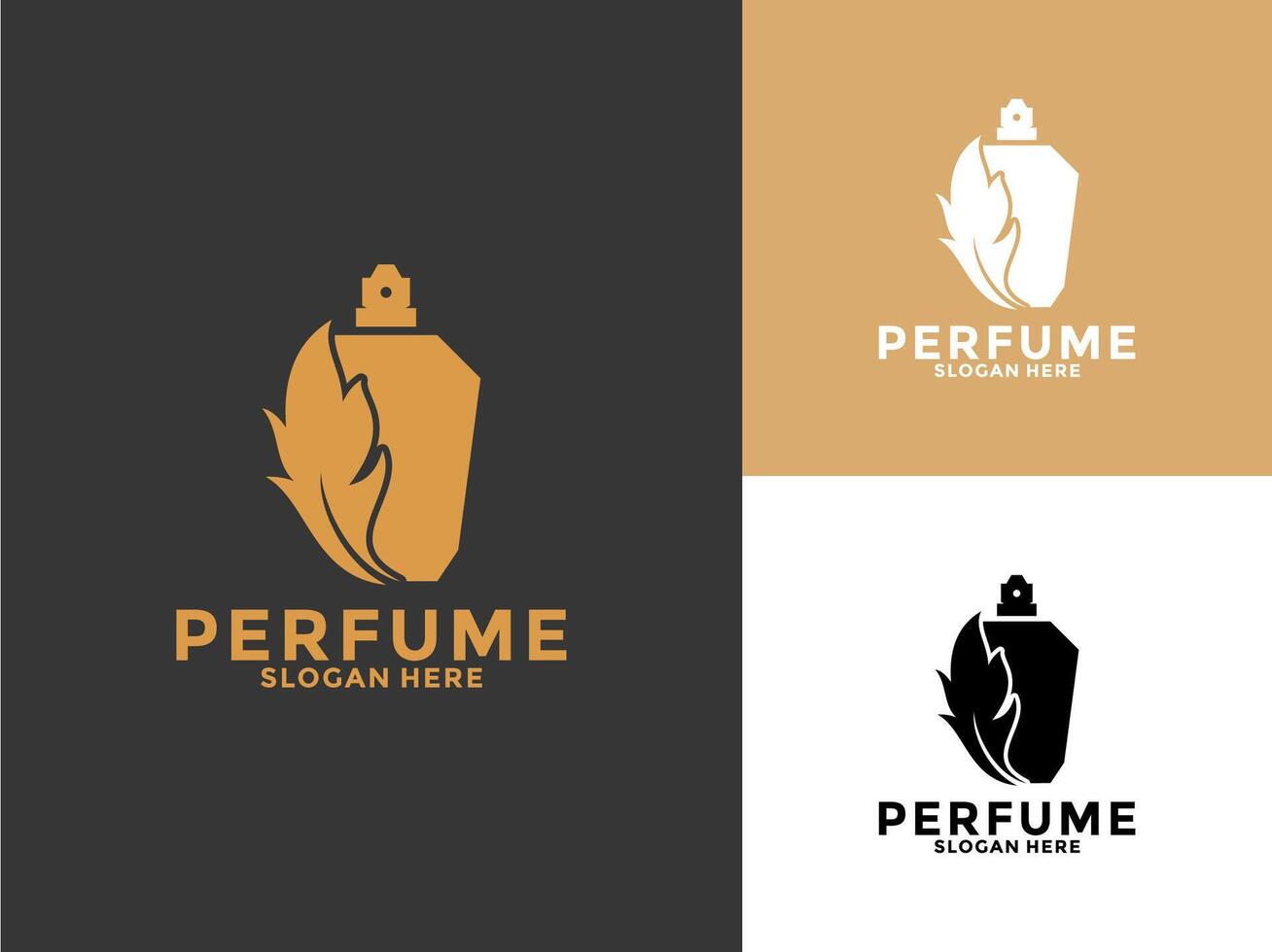 Golden Nature Perfume Bottle logo design, Organic Perfume logo template vector