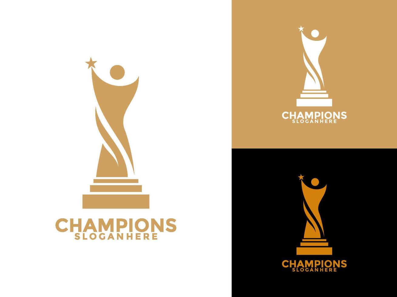 Award winner logo design template concept illustration, Trophy with star and abstract people vector
