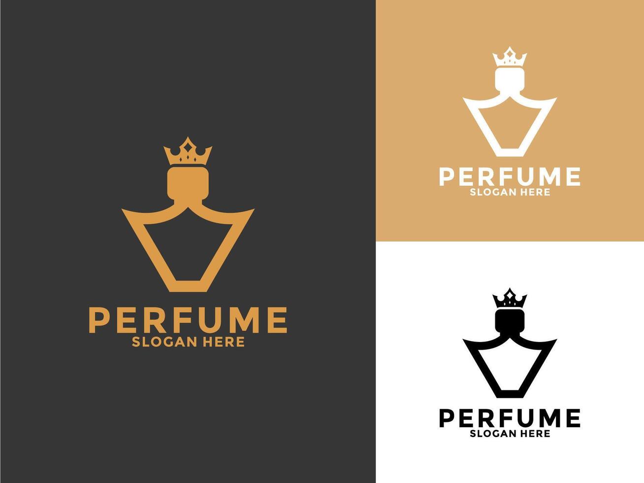 Simple elegant perfume logo , Perfume Bottle With Crown logo inspirations vector