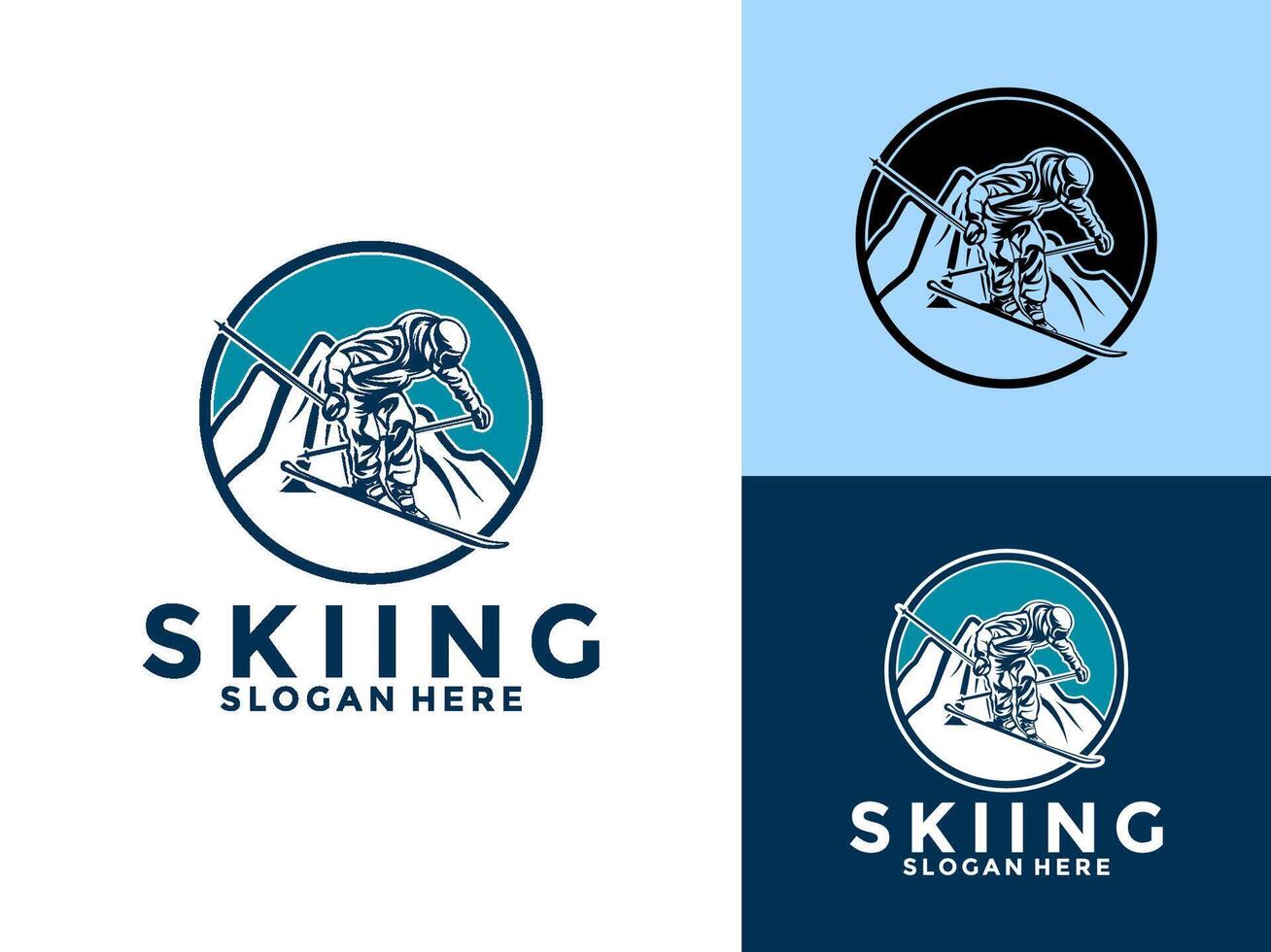 skiing and winter Sports logo template, snowboard or ski logo with skier and mountain vector
