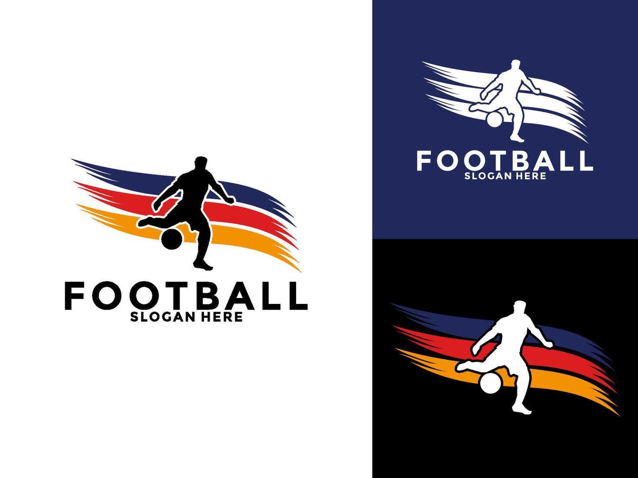 soccer football logo , soccer football with player and ball logo design template vector