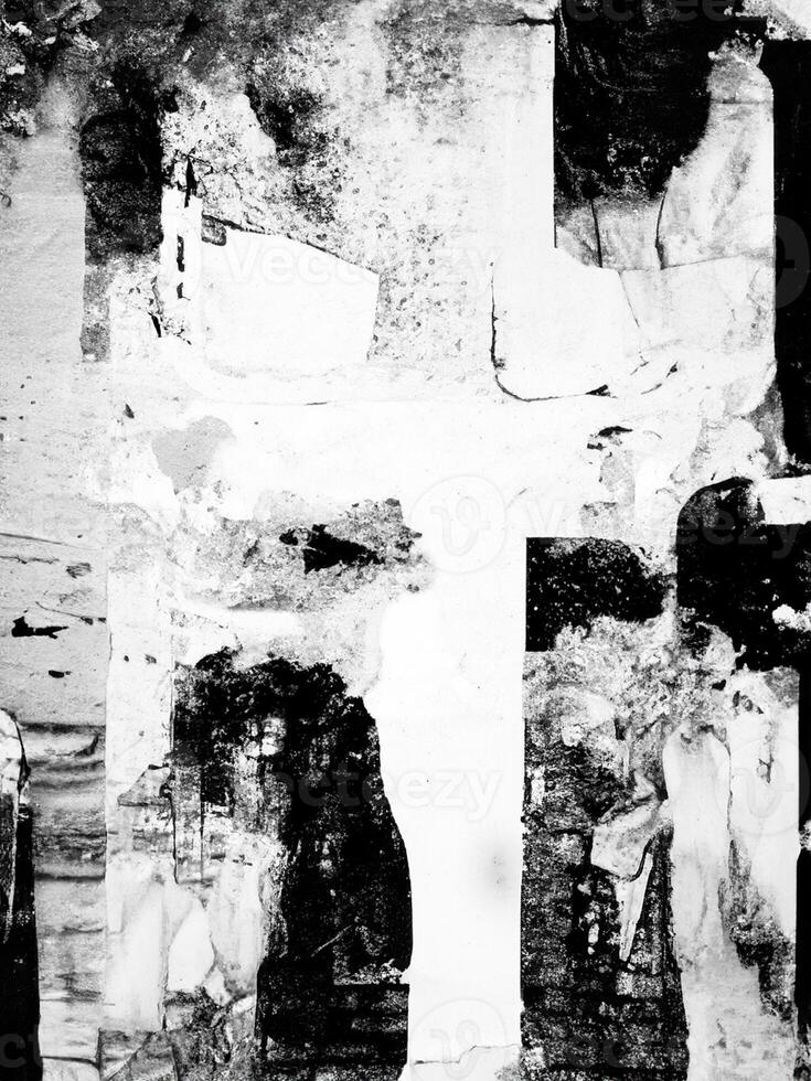 Vintage Torn Posters Adorning Grunge Wall Background photo