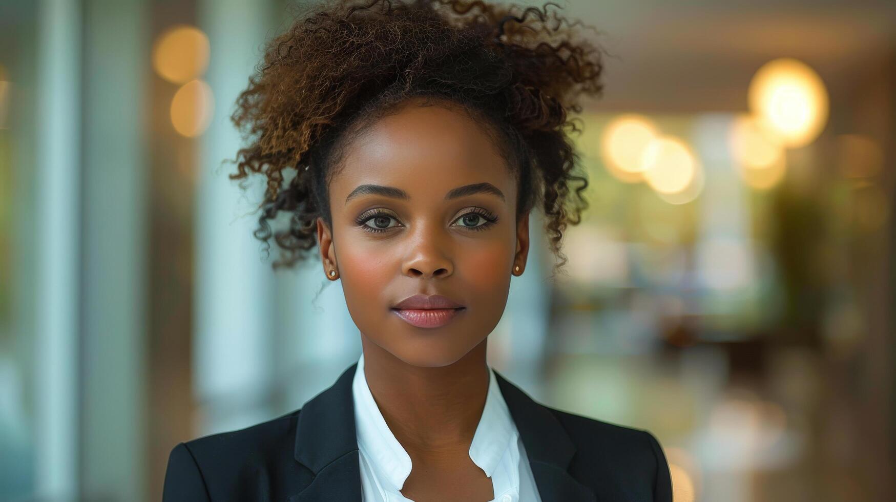 Woman in Suit Standing in Hallway photo