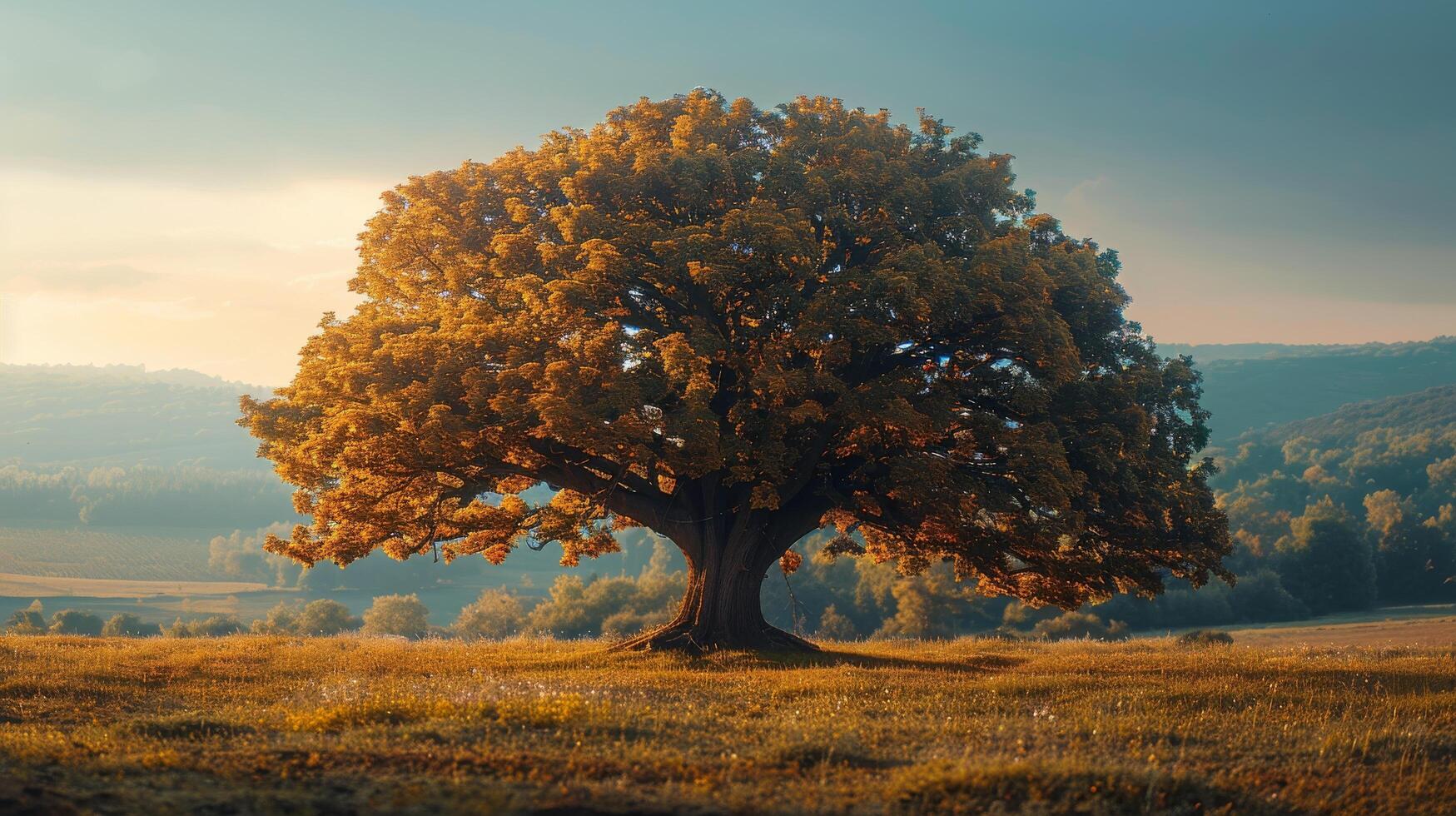 Lone Tree in Field With Mountains in Background photo