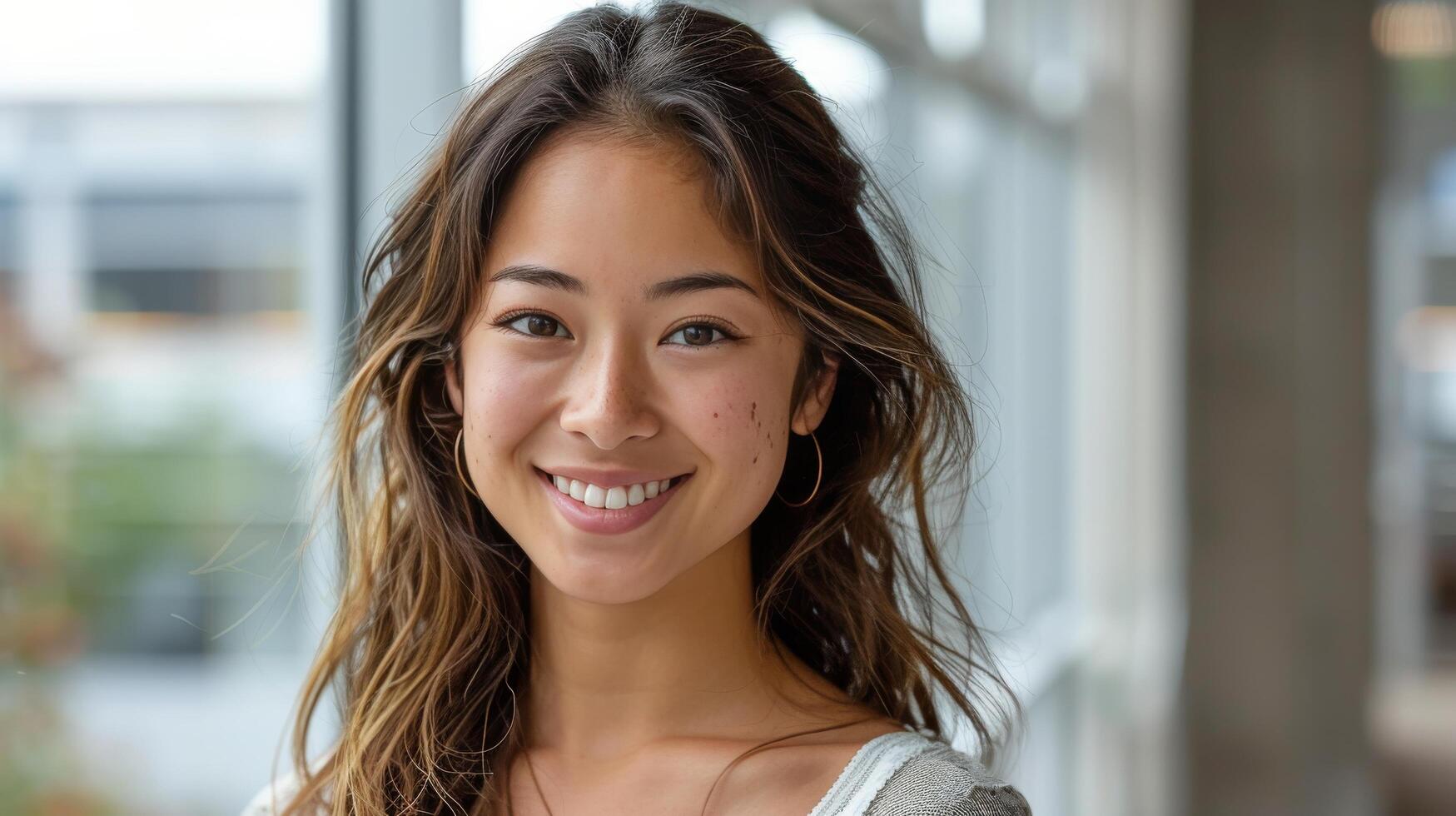 Woman With Long Hair Smiling at Camera photo