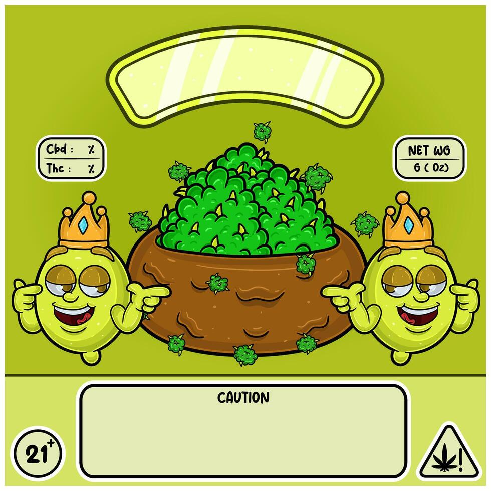 Lemon Strain with Weedbud in cartoon style. Weed Design For Logo, Label and Packaging Product. vector