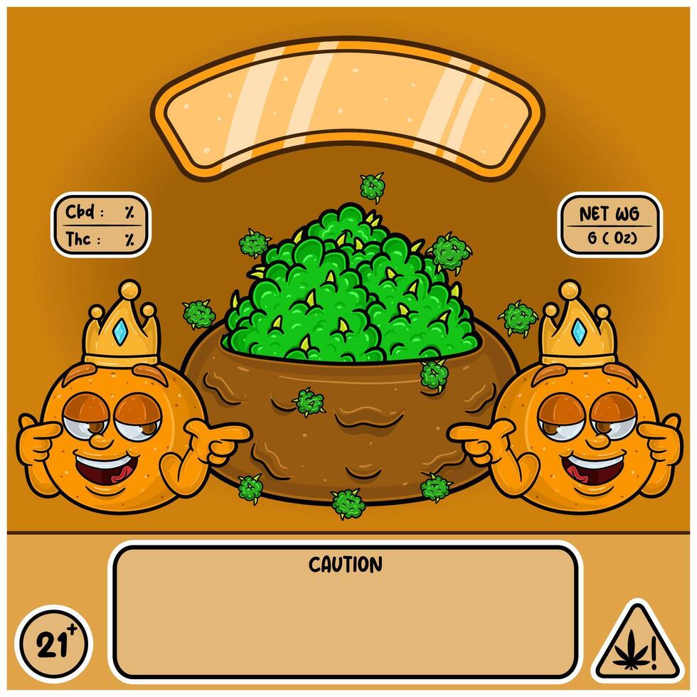 Orange Fruit Strain with Weedbud in cartoon style. Weed Design For Logo, Label and Packaging Product. vector