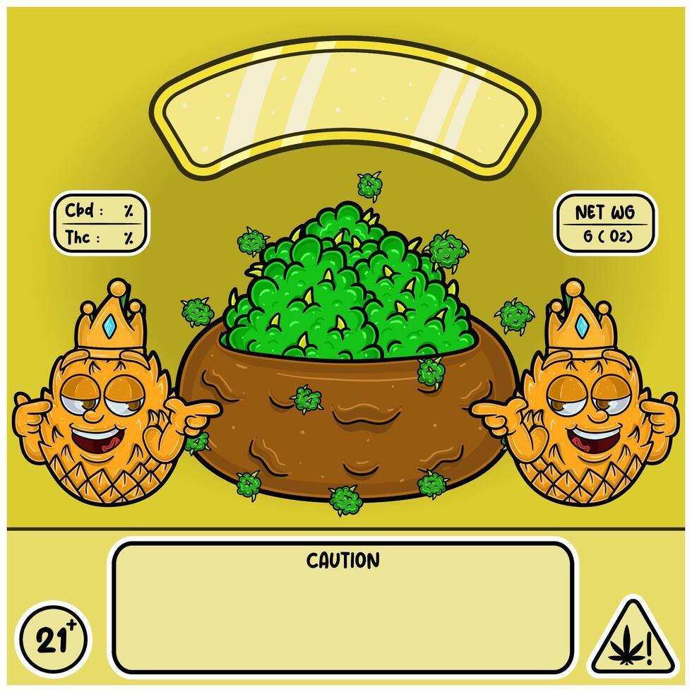Pineapple Strain with Weedbud in cartoon style. Weed Design For Logo, Label and Packaging Product. vector