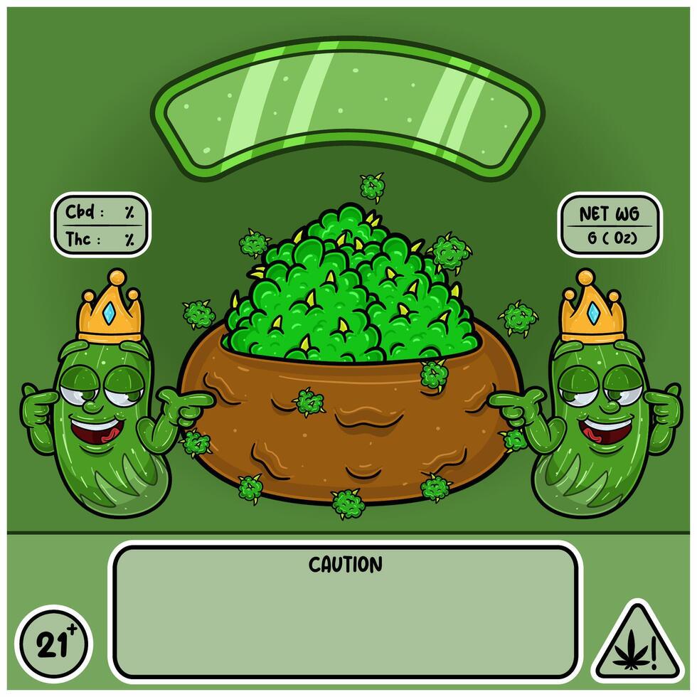 Cucumber Strain with Weedbud in cartoon style. Weed Design For Logo, Label and Packaging Product. vector
