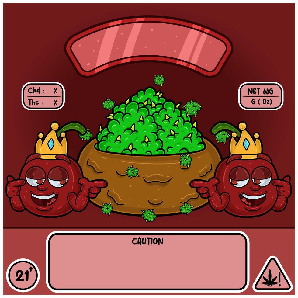 Cherry Strain with Weedbud in cartoon style. Weed Design For Logo, Label and Packaging Product. vector
