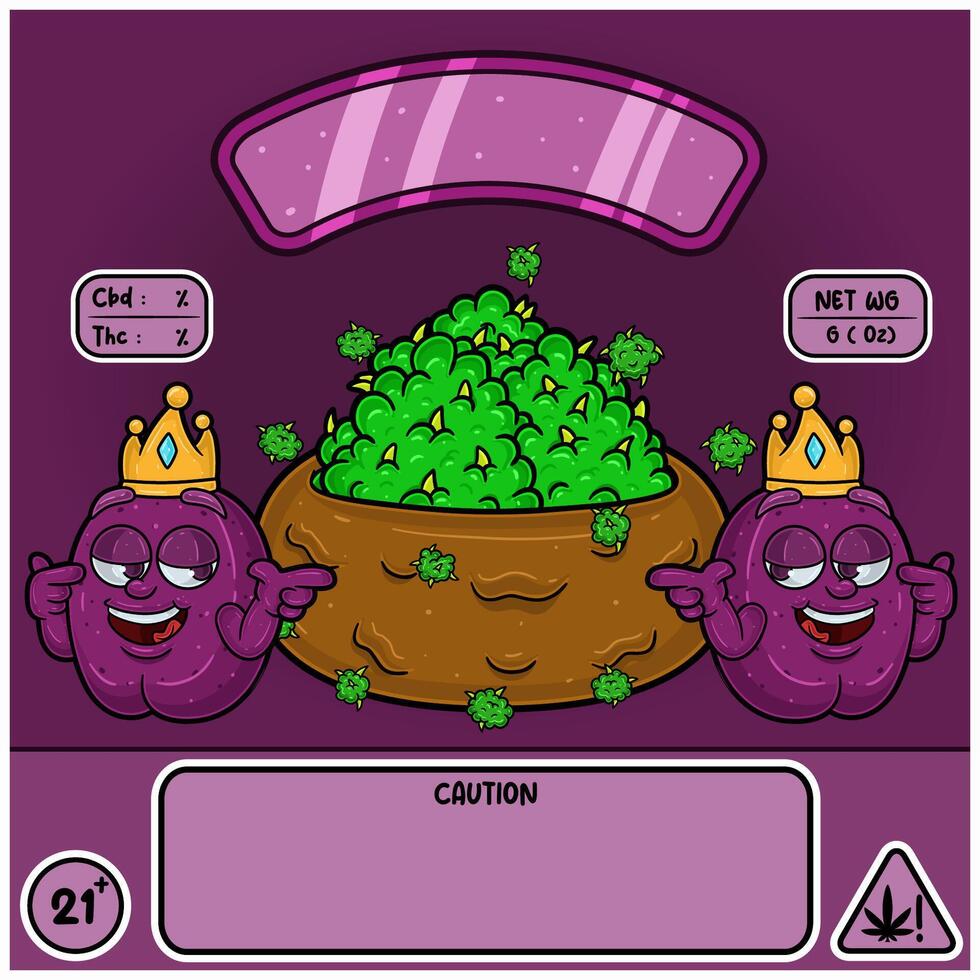 Plum Strain with Weedbud in cartoon style. Weed Design For Logo, Label and Packaging Product. vector