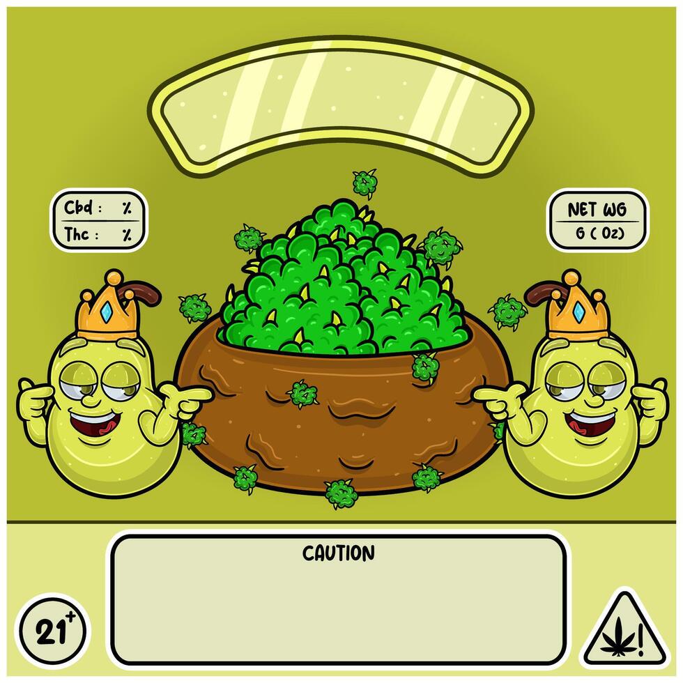 Pear Strain with Weedbud in cartoon style. Weed Design For Logo, Label and Packaging Product. vector