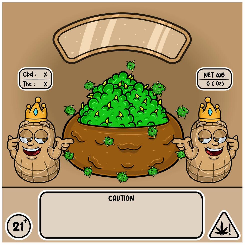 Peanut Strain with Weedbud in cartoon style. Weed Design For Logo, Label and Packaging Product. vector