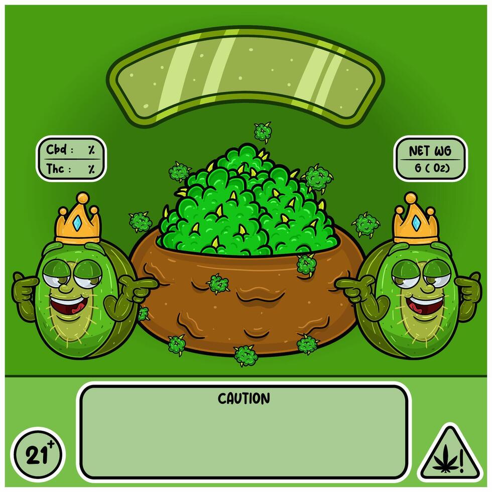 Kiwi Strain with Weedbud in cartoon style. Weed Design For Logo, Label and Packaging Product. vector