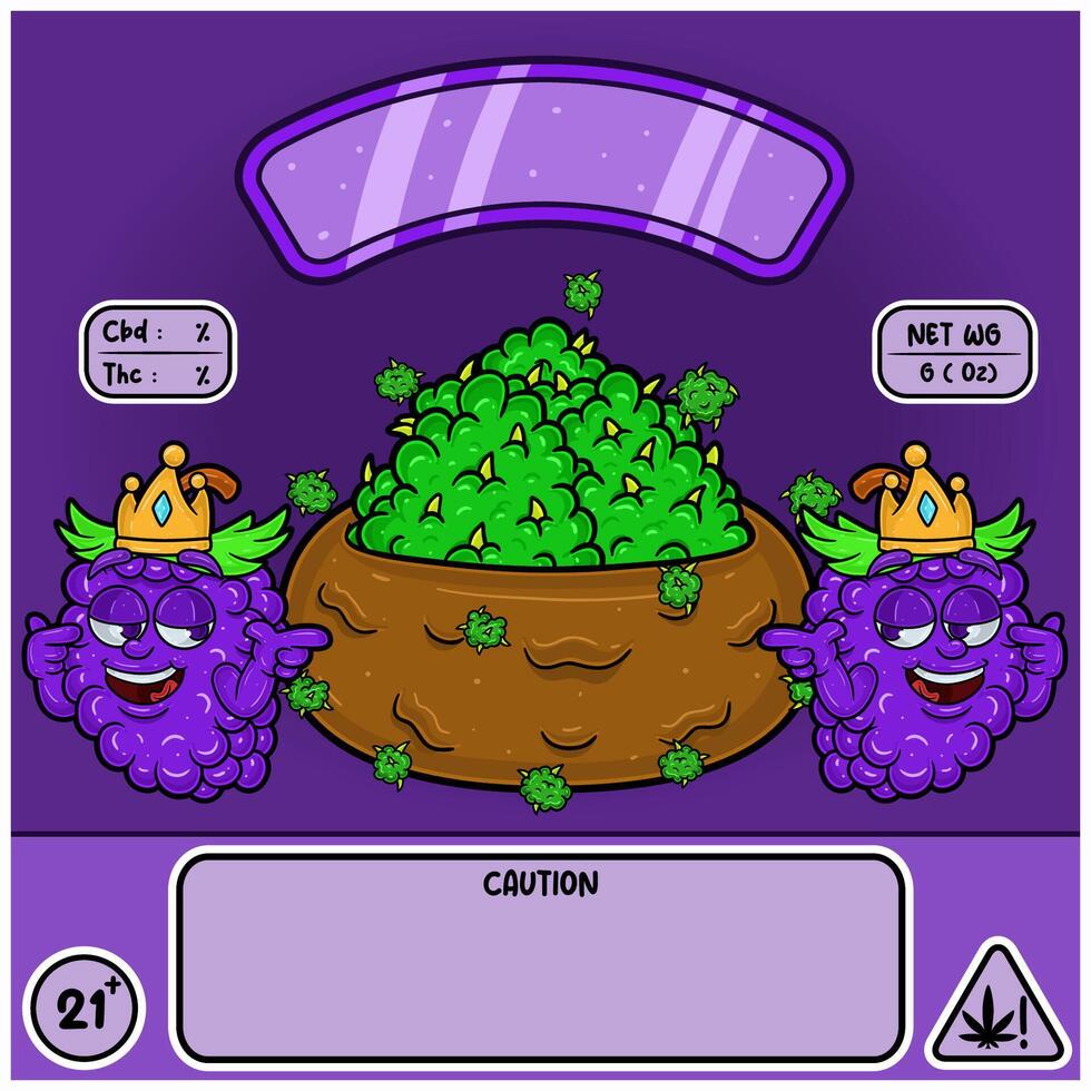 Grape Strain with Weedbud in cartoon style. Weed Design For Logo, Label and Packaging Product. vector