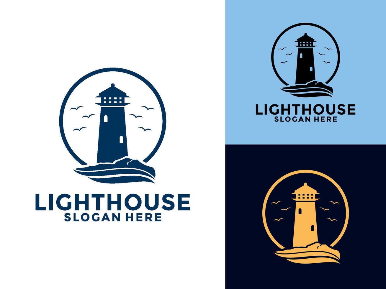 Lighthouse logo. Harbor icon. Light beacon symbol. Maritime tower logo illustration. vector