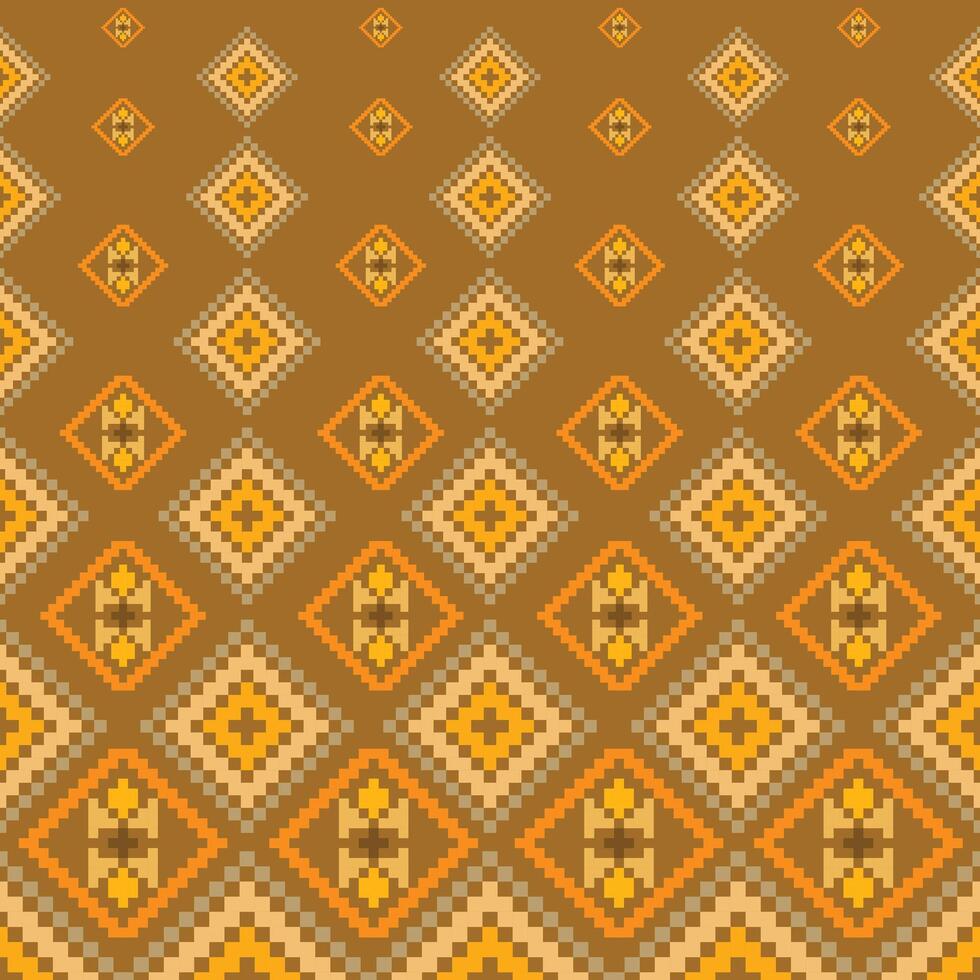 Brown Pixel ethnic seamless pattern fabric vector