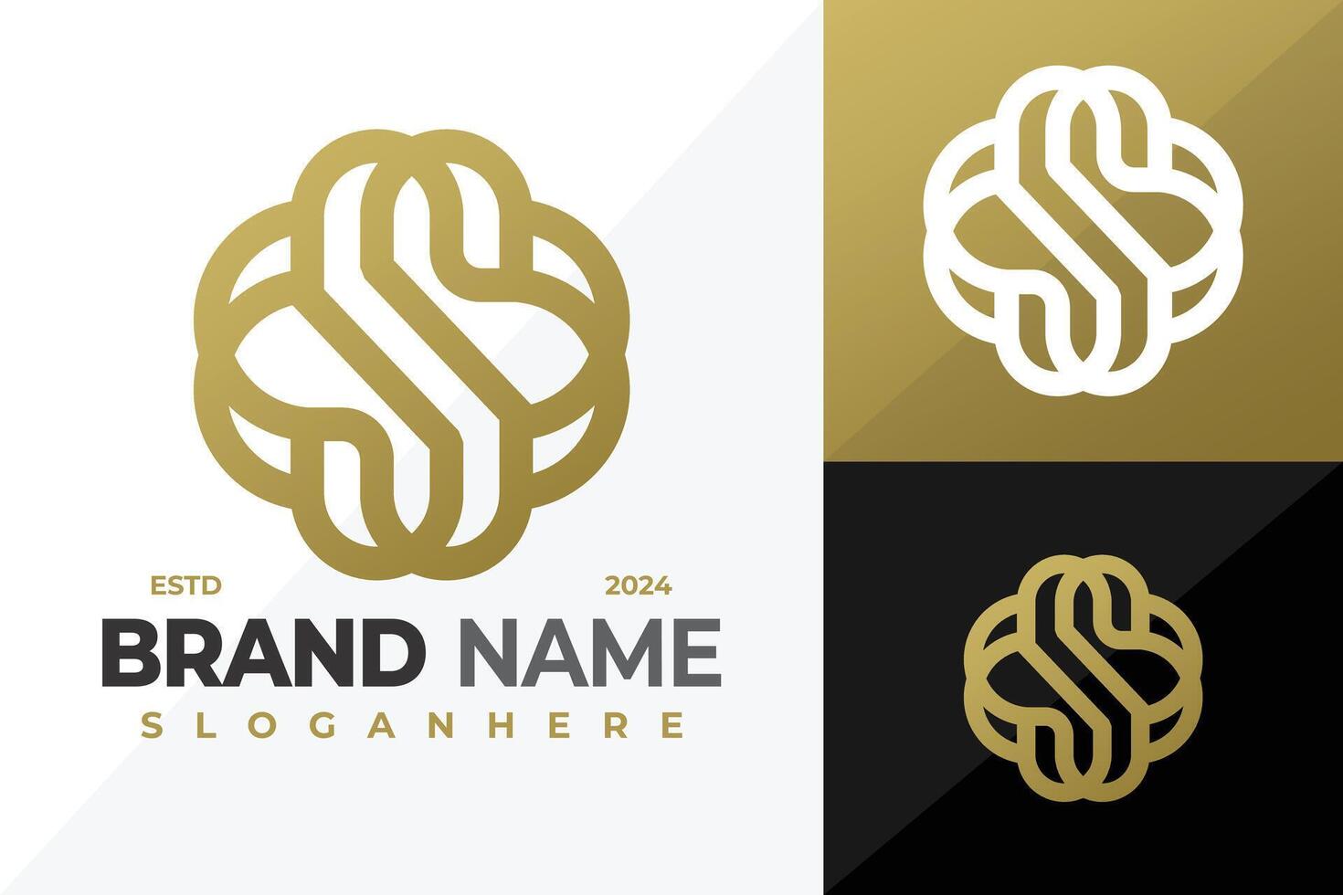 Golden Letter S Flower Heart logo design symbol icon illustration vector