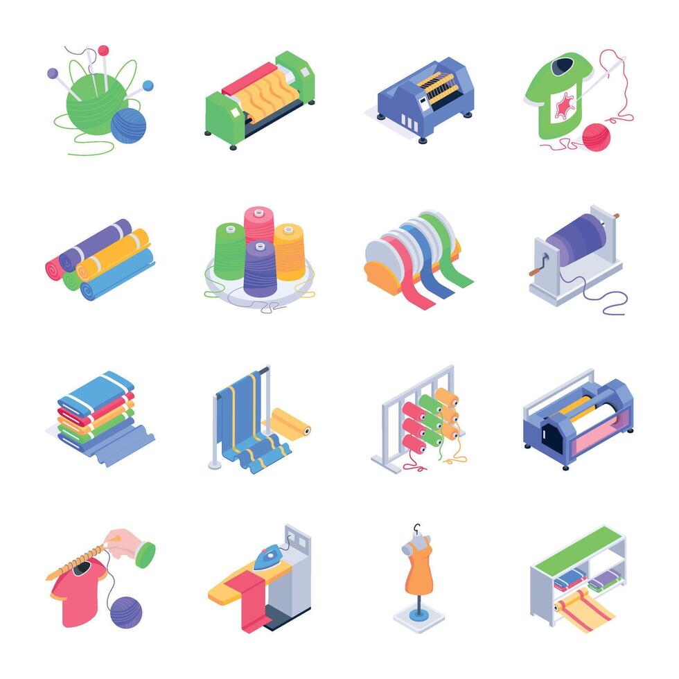 Sewing and Textile Accessories Isometric Icons vector