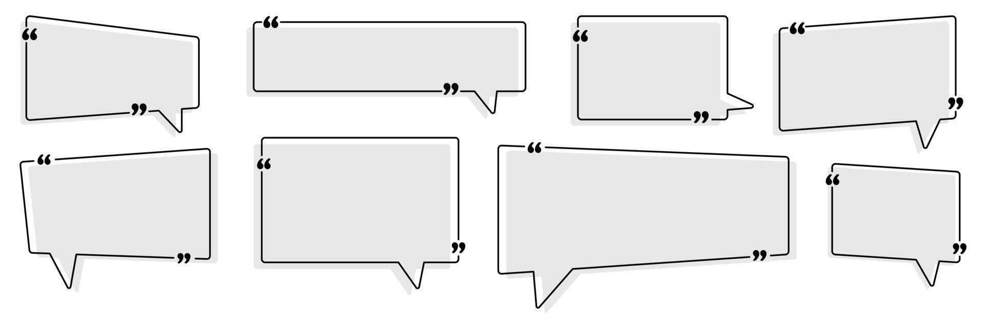 Set of Quote box frame collection. Blank quote boxes for text. Quotation bubble frame template with Gray background. vector