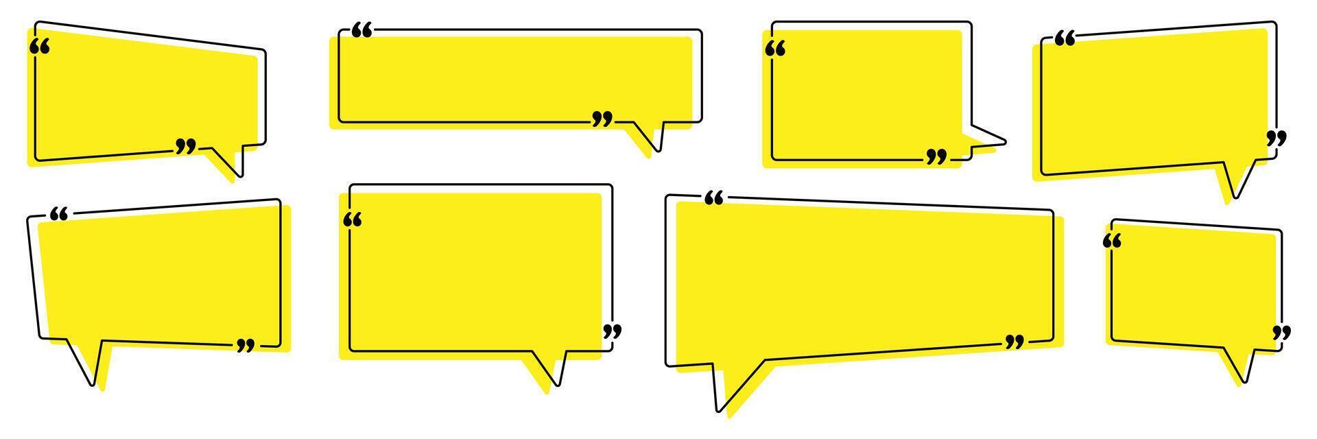 Set of Quote box frame collection. Blank quote boxes for text. Quotation bubble frame template with yellow background. vector