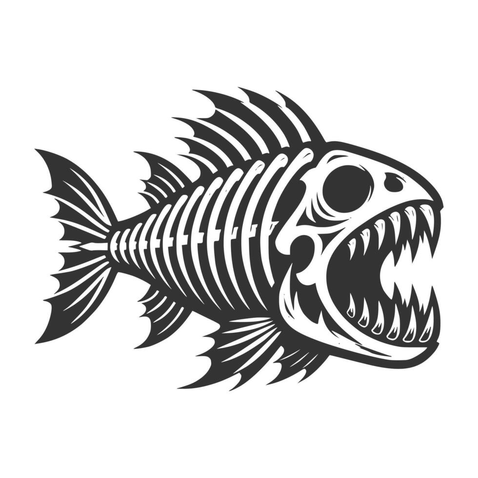 Toothy Fish Skeleton Art Illustration vector
