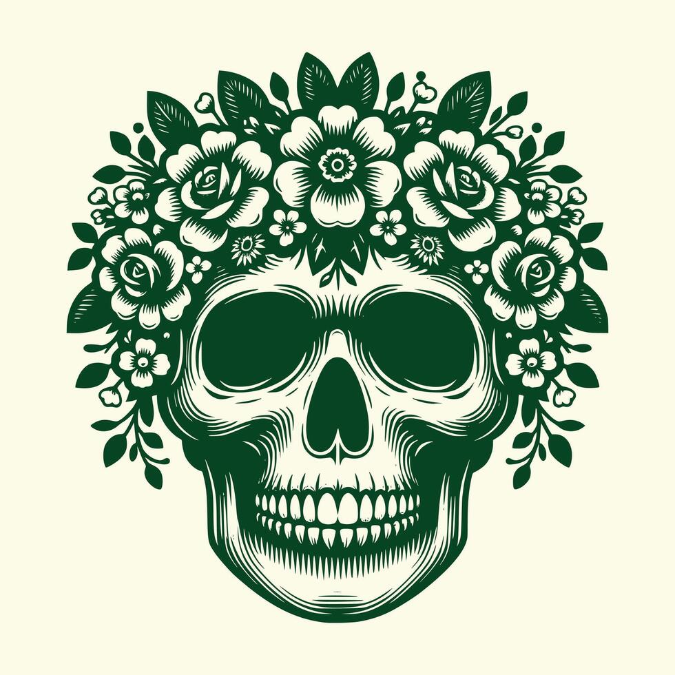 skull wearing a delicate garland of vibrant flowers vector
