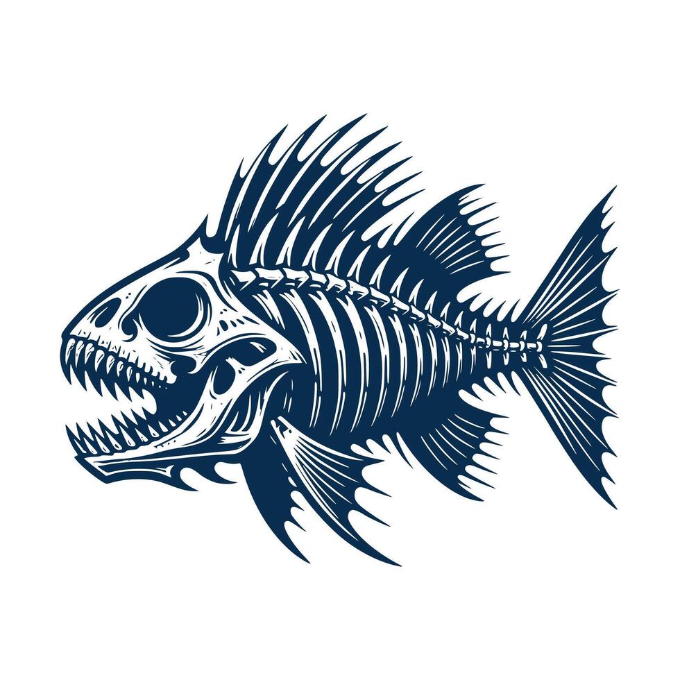 Toothy Fish Skeleton Art Illustration vector