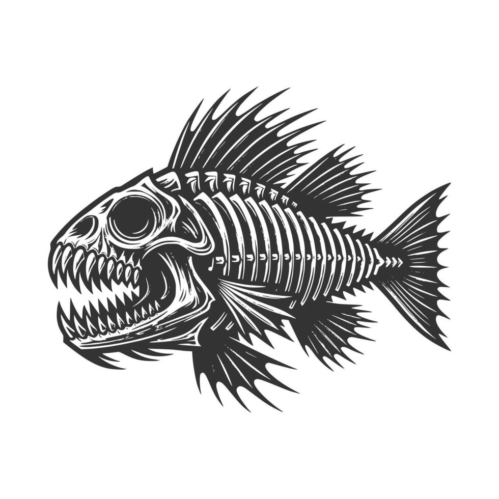Toothy Fish Skeleton Art Illustration vector