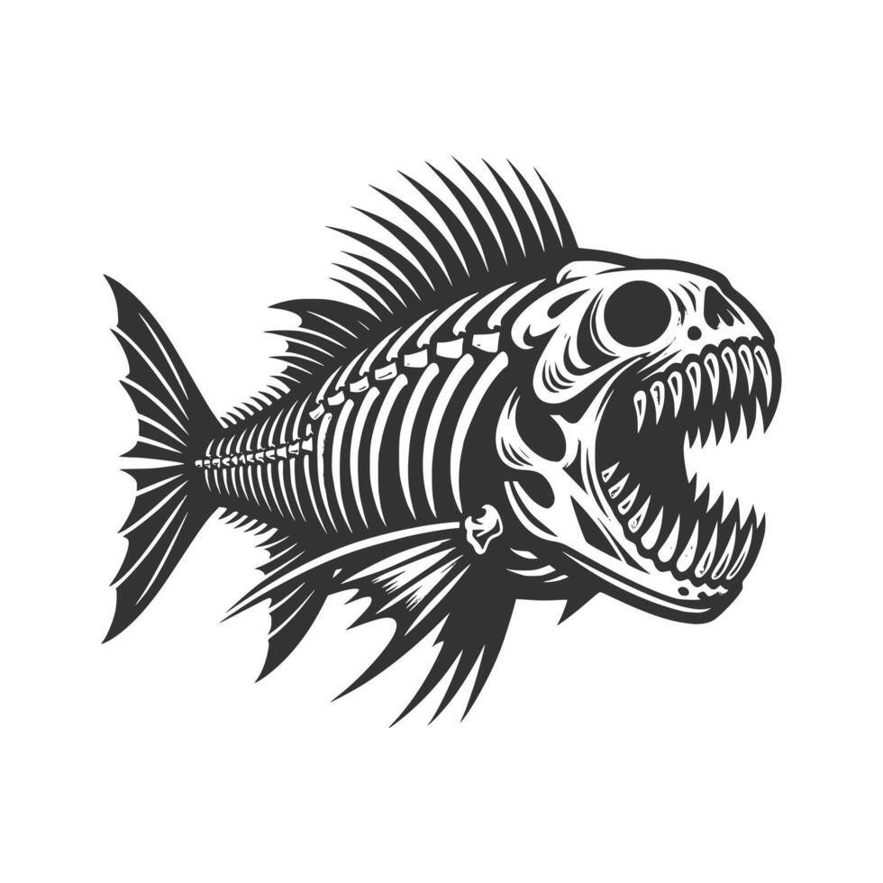 Toothy Fish Skeleton Art Illustration vector