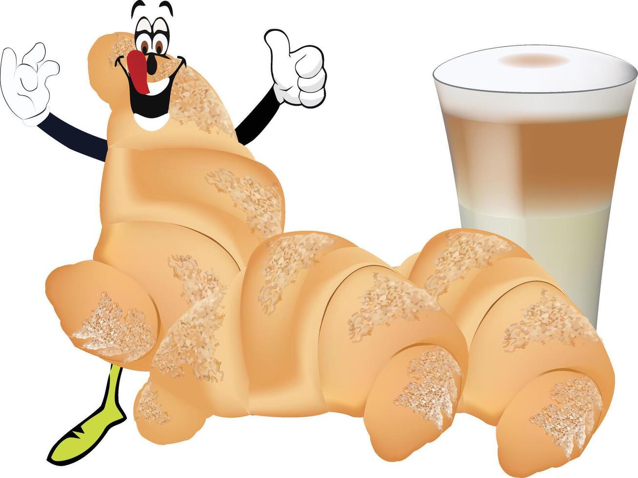 breakfast latte macchiato and croissant vector